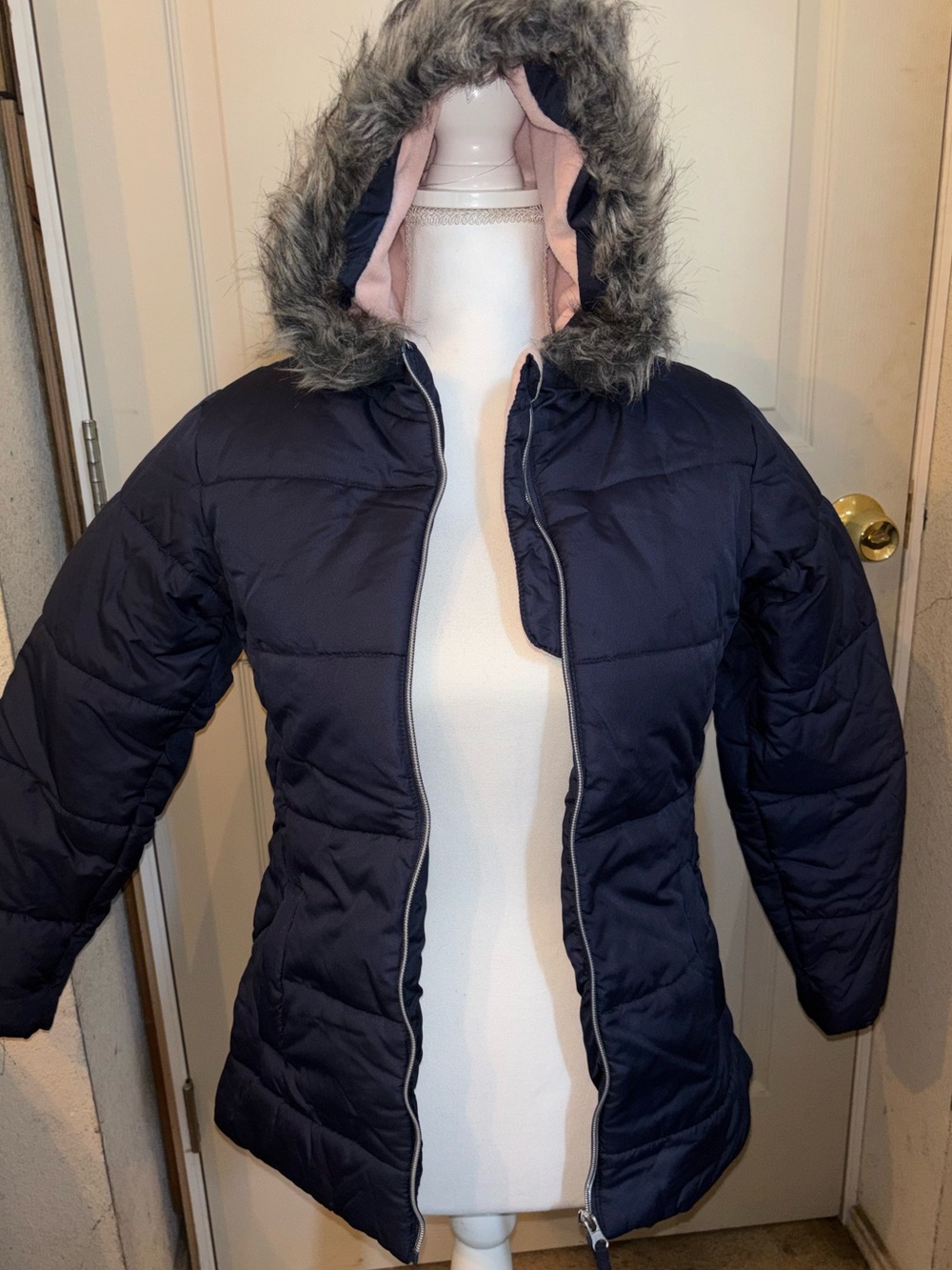 Rothschild Navy Quilted Puffer Jacket with Faux-Fur Trim Hood